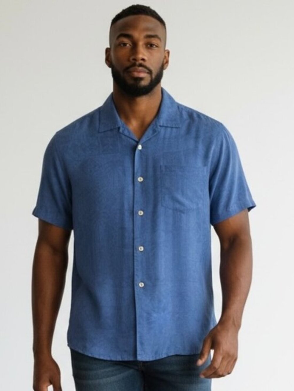 Batek Bay Blue Tone On Tone Shirt Men's XL  Short Sleeve Hawaiian Button Front‎
